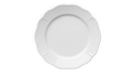 Elegant white oval serving platter with scalloped edge isolated on transparent background