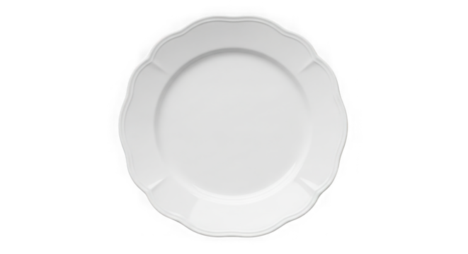 Elegant white oval serving platter with scalloped edge isolated on transparent background