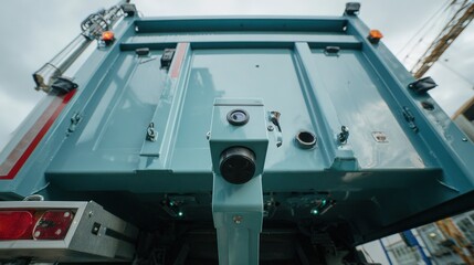 Fototapeta premium Close view of an IoTenabled truck scale installation on a waste collection vehicle enabling precise realtime load tracking during transport.