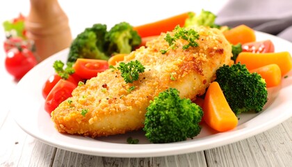 Healthy Baked Fish with Steamed Vegetables and Herbs.