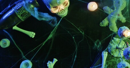 Halloween Spooky Scene with Skull and Candlelight