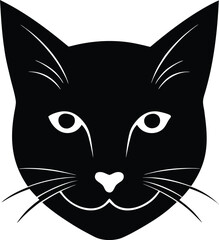 A cute black and white vector cartoon illustration of a domestic feline cat's face with big eyes