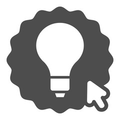 Sticker with light bulb solid icon, electricity concept. Vector graphics. Lamp on sticker with cursor sign on white background, glyph style icon for mobile or web design.