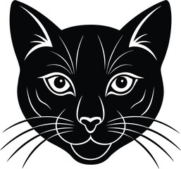 A cute vector illustration of a black cat face, featuring large eyes and a funny cartoon style