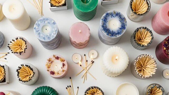 Assortment of Candles and Matches.