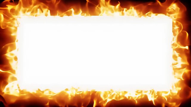 Dynamic flames encircle a blank space, creating a vivid fiery border that intensifies as the scene progresses, showcasing the energy and movement of fire in a captivating visual display