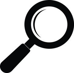 Black silhouette of a magnifying glass icon