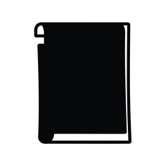 Black and white vector image showing an open book with folded pages