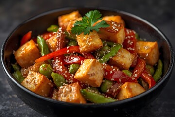 Sweet and Sour Tofu Stir-Fry with Red Bell Peppers and Green Beans