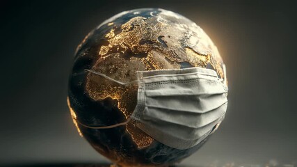 Planet Earth Wearing a Medical Face Mask, Global Pandemic Concept, Coronavirus Protection, World Health Crisis, Disease Prevention, Dark Background - Powered by Adobe