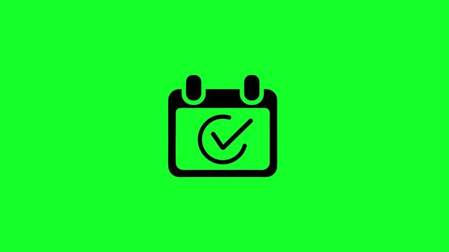 Black calendar icon with a checkmark on a bright green background date schedule