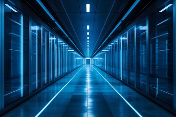 Symmetrical Modern Server Room Corridor