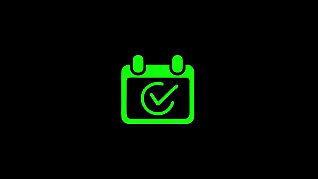 Green calendar icon with a checkmark on a black background date schedule