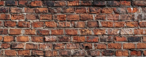Obraz premium The Brick Wall Texture Closeup Showing Weathered Red Bricks and Mortar Patterns