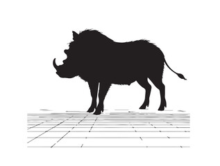 Warthog on grid system in silhouette white background.