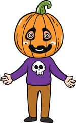 illustration halloween child wearing  costume hand drawn outline concept