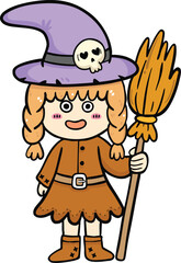 illustration halloween child wearing  costume hand drawn outline concept