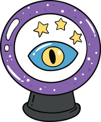 illustration halloween magic crystal ball of predictions hand drawn outline concept