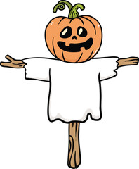 illustration scary halloween pumpkin scarecrow hand drawn outline concept