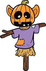 illustration scary halloween pumpkin scarecrow hand drawn outline concept