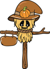 illustration halloween scary scarecrow hand drawn outline concept