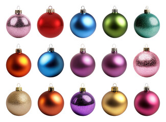 Obraz premium PNG Colorful festive Christmas ornaments collection, element set on transparent background