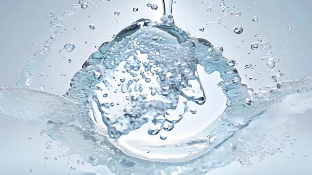 Water splashes dynamically captured in three sequential frames, showcasing the fluid motion and intricate details of droplets and waves in a bright, ethereal environment