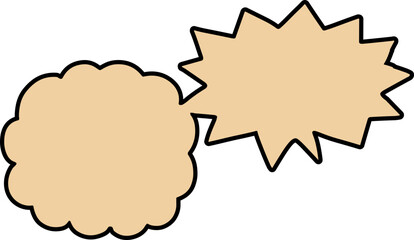Two retro beige comic-style speech bubbles, one with a cloud shape and the other with a jagged starburst outline, perfect for vintage pop art or dialogue design projects.