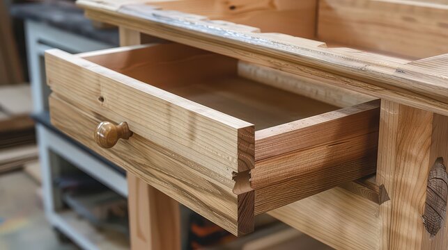 Discover the craftsmanship of a hand-built wooden drawer, showcasing natural grain and artisanal construction for timeless furniture design inspiration.