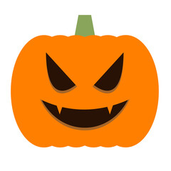 Orange halloween pumpkin with spooky face, vector jack-o-lantern for halloween decoration