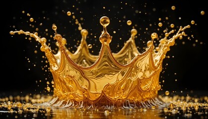 Dynamic Golden Liquid Crown Splash with Falling Droplets