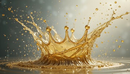 Dynamic Golden Liquid Crown Splash with Falling Droplets