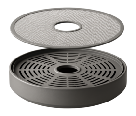 Flat dehydrator with removable mesh sheet for easy cleaning after drying herbs.