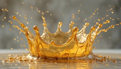 Dynamic Golden Liquid Crown Splash with Falling Droplets