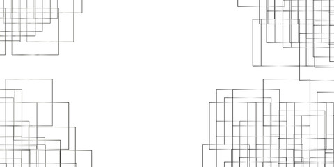Abstract white background design with layers of textured white transparent material in triangle and squares shapes. Black and white abstract painting with many squares and rectangles.