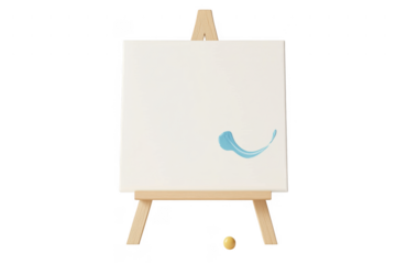 Easel with blank canvas and blue paint stroke isolated on a transparent background
