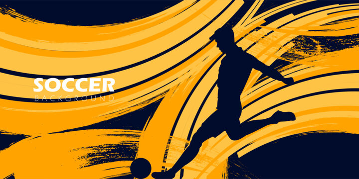 Football league banner design with soccer ball. Soccer or football player hitting ball. Soccer Banner Template design Vector.