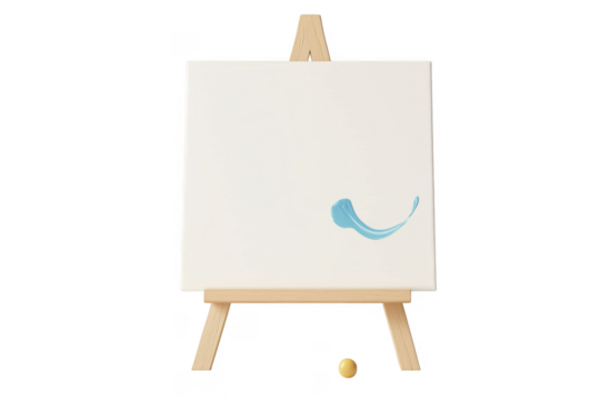 Easel with blank canvas and blue paint stroke isolated on a transparent background