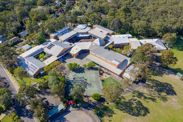 Drone aerial photograph of the Winmalee High School complex in the town of Winmalee in the Blue Mountains in NSW, Australia.