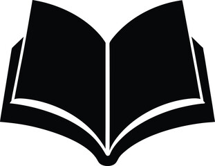 Black silhouette of an open book on a transparent  background