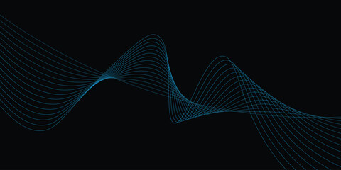 Dynamic Blue Abstract Light Waves on Black Background