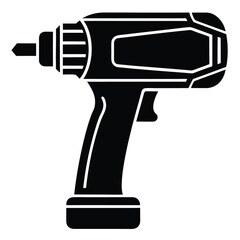 Black silhouette of a cordless drill on a white background power tool