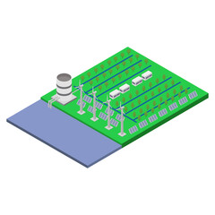 Irrigation of crops with solar panels and an isometric windmill