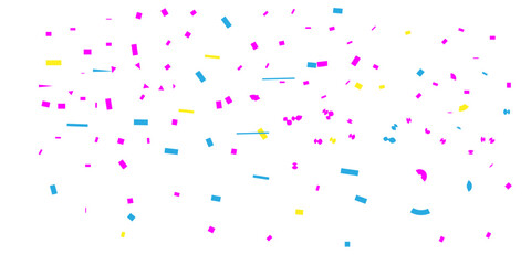Scattered confetti in shades of pink blue and yellow  and magenta falling on a white background for a festive look