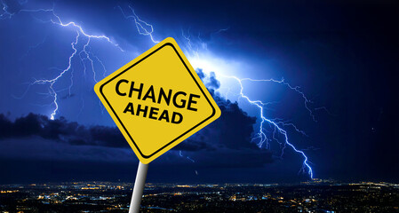 Challenges ahead sign. Black on yellow diamond background. Road safety signs and symbols.	