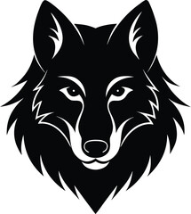 Black wolf head vector illustration for a wild tribal tattoo mascot symbol