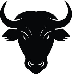 A cute cartoon bull head with horns, a vector illustration of a farm animal for agriculture and livestock drawing art