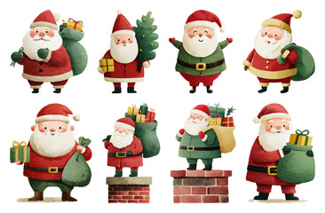 Obraz premium PNG Cute Santa Claus characters illustration, element set on transparent background