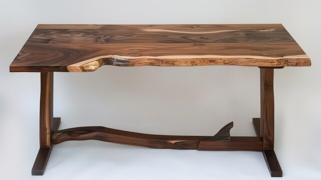 Stunning live edge walnut dining table with unique sculpted wood base, showcasing natural grain beauty and modern craftsmanship for elegant home decor