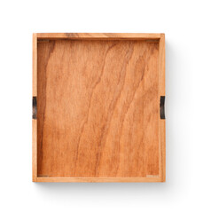 Top view of empty square wooden tray